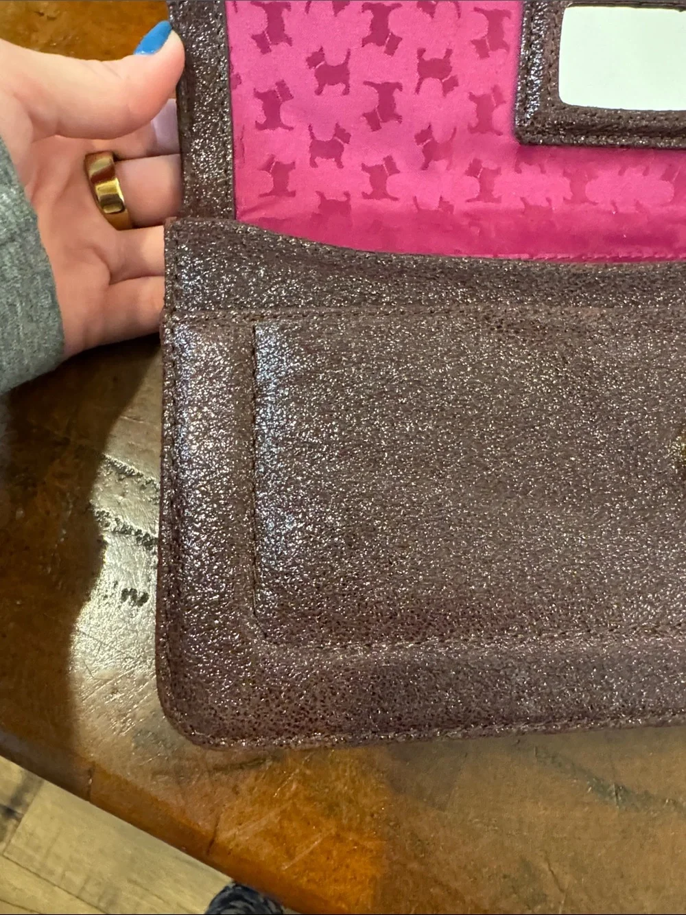 RADLEY LONDON Maroon Glitter Wristlet Clutch with Gold-Tone Clasp